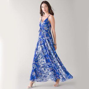 WHBM Mixed Print Chiffon Maxi Dress Paisley Bali Blue 4 14